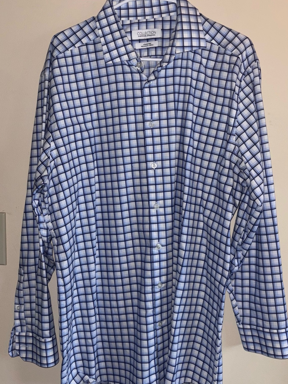 Michael Strahan NWOT Blue Checkered Stretch Dress Shirt Regular Fit 36/37